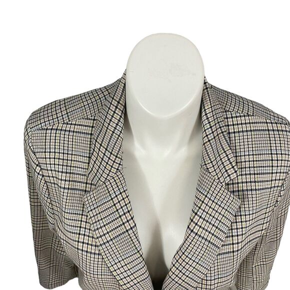 SO Blazer Womens Large Light Academia Jacket Work Office Casual Preppy Tan Plaid - Picture 12 of 16